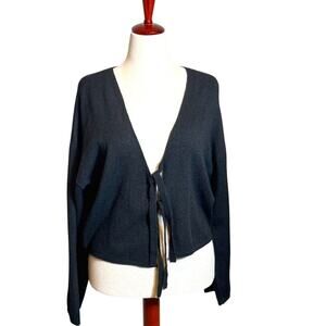 Double Zero black loose fit tie front crop length cardigan sweater Sz Med